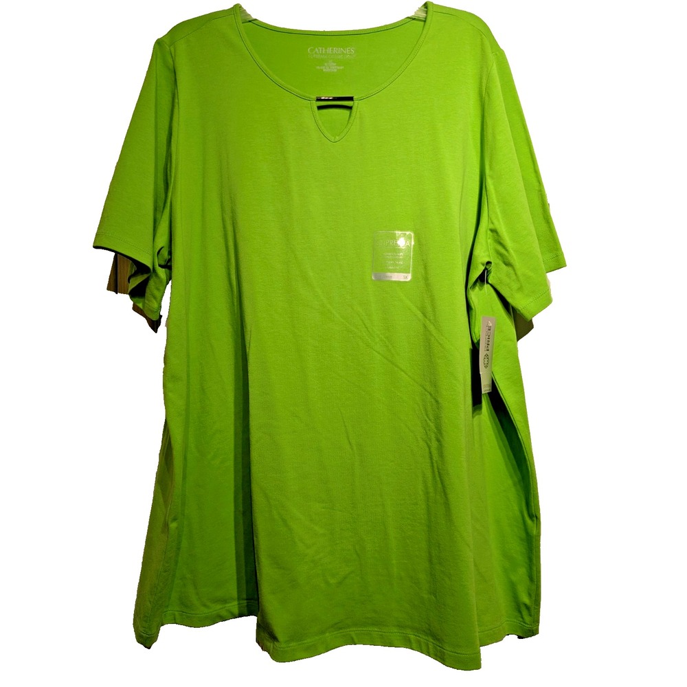 NWT Catherines 1X Green Suprema Collection Embellish Short Sleeve Keyhole Tunic